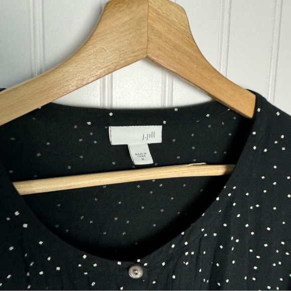 J Jill Top Medium Black White Square Does Long Sleeve Blouse Casual Workwear - Picture 3 of 8